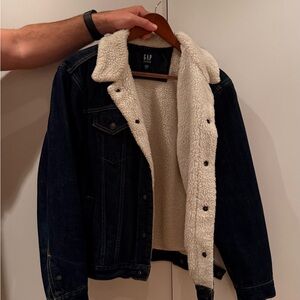 GAP Dark Blue Denim Jacket with Cream Sherpa. Outerwear Fall